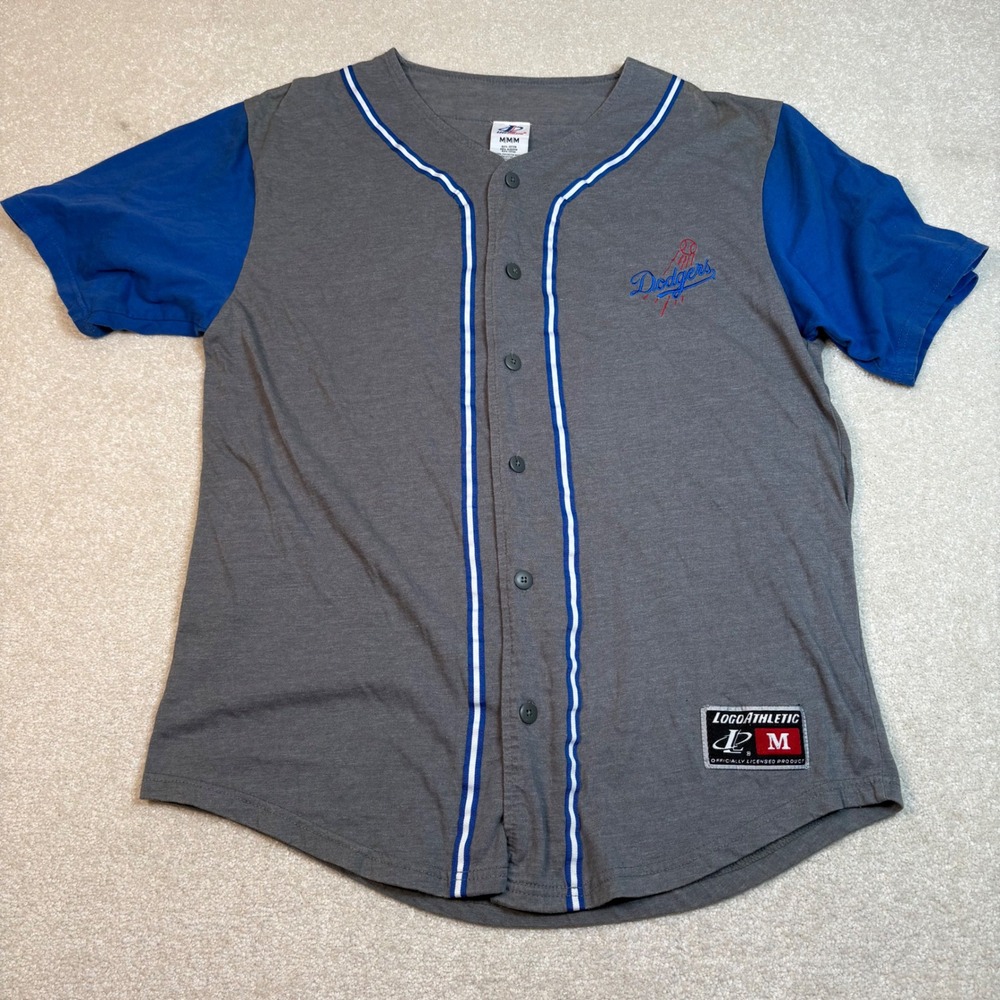 Vtg Logo Athletic Los Angeles Dodgers Baseball Jersey Shirt Mens Med Gray Blue